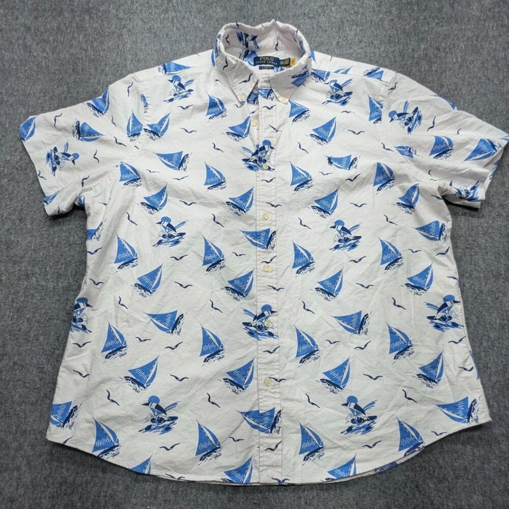 Polo Ralph Lauren Mens 2XL Oxford Shirt White Polo Bear Windsurfing Hawaiian